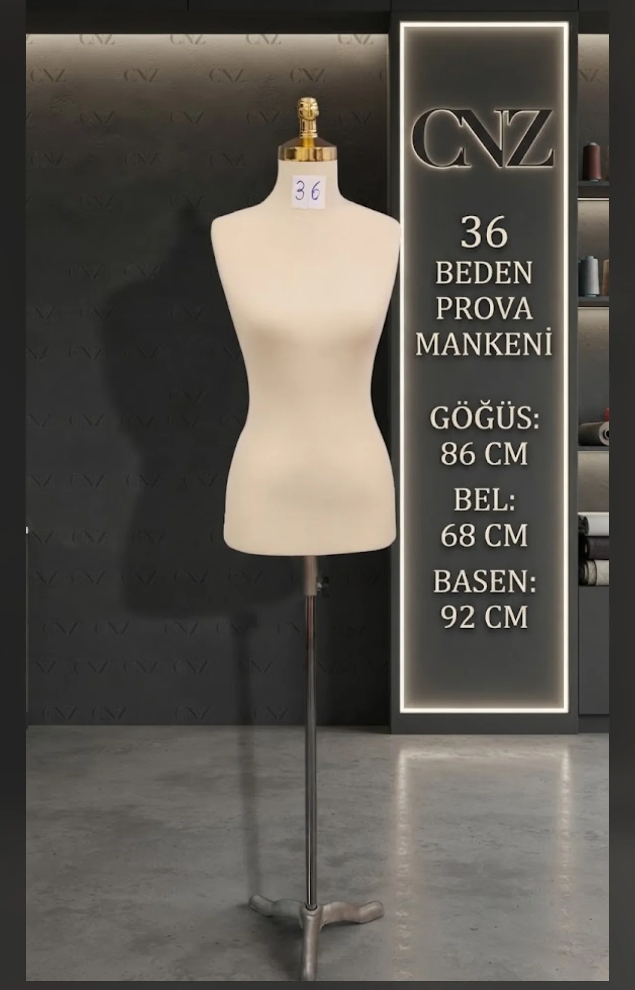 Göğüs 86 · Bel 68 · Basen 92 cm