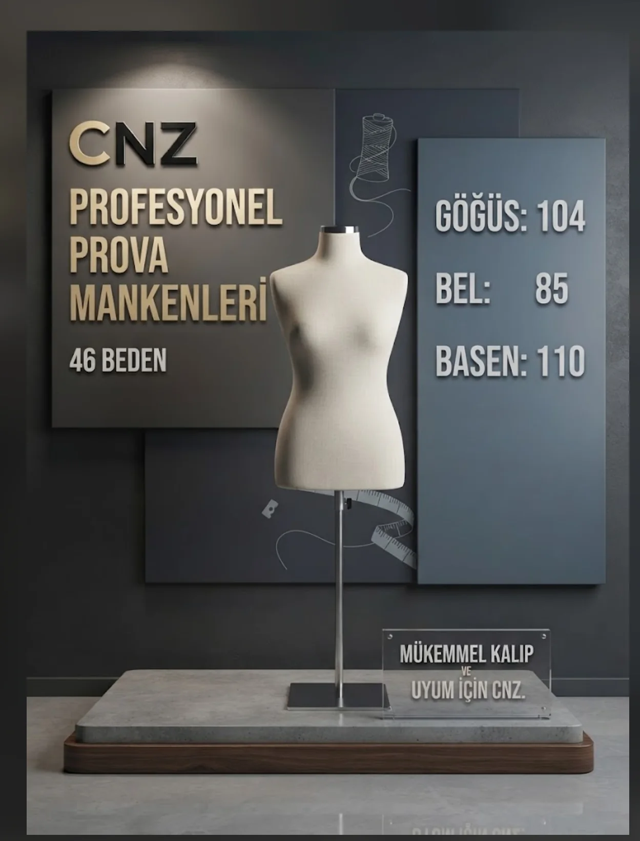 Göğüs 104 · Bel 85 · Basen 110 cm